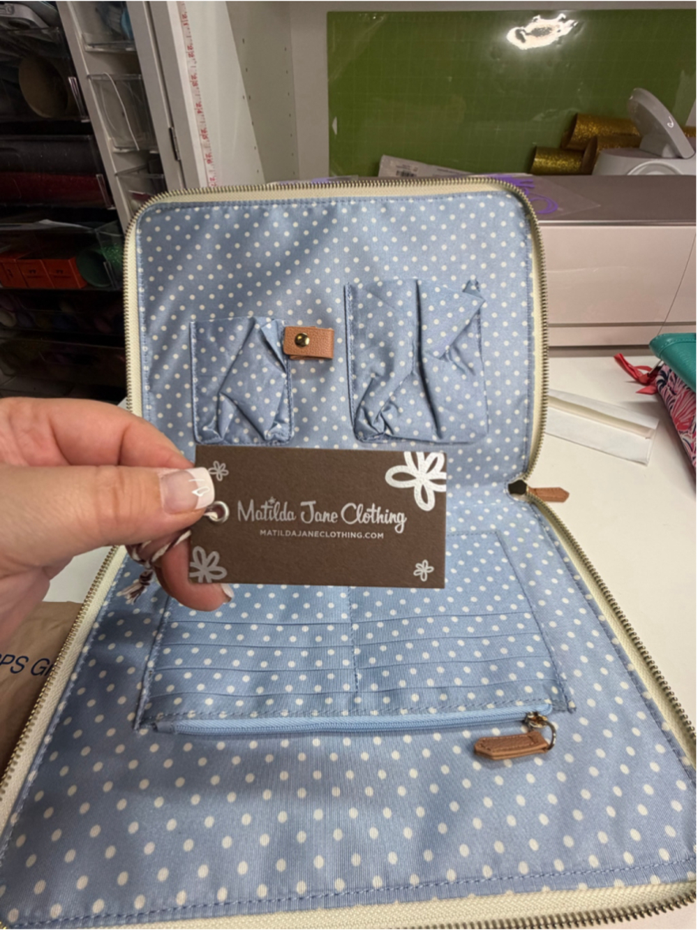 Matilda Jane Clothing Floral Cosmetic Case One Size Beige Blue